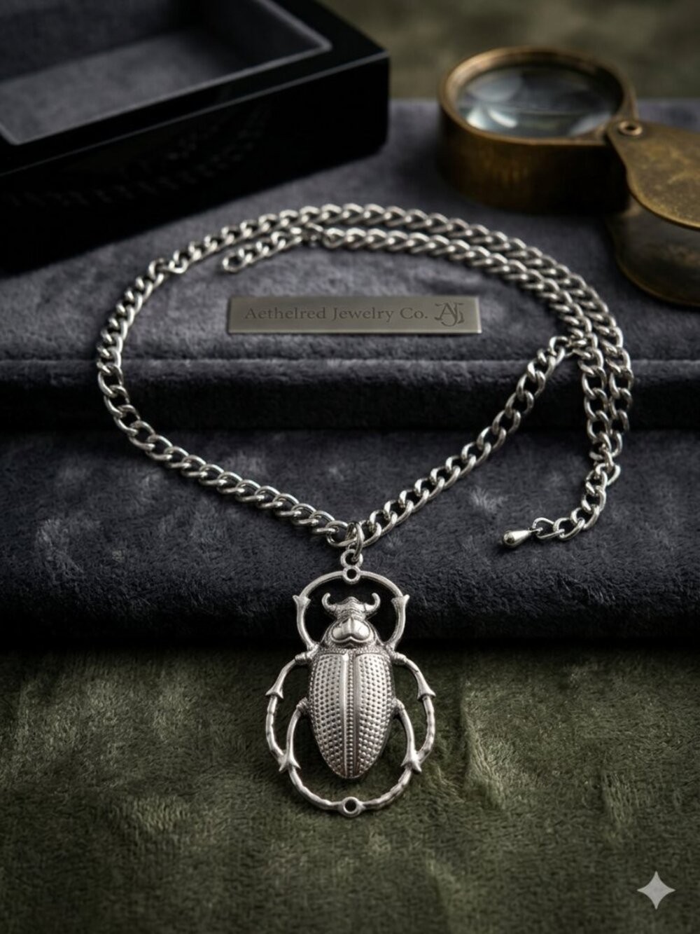 Pendant  scarab necklace choker silver tone